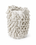 Cascade Loop Vase, a warm ivory ceramic clay-printed vase with cascading loop texture on a white background.