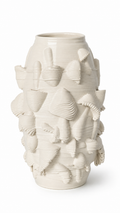 Petal Pocket Vase, a warm ivory ceramic clay-printed vase with layered petal texture on a white background.