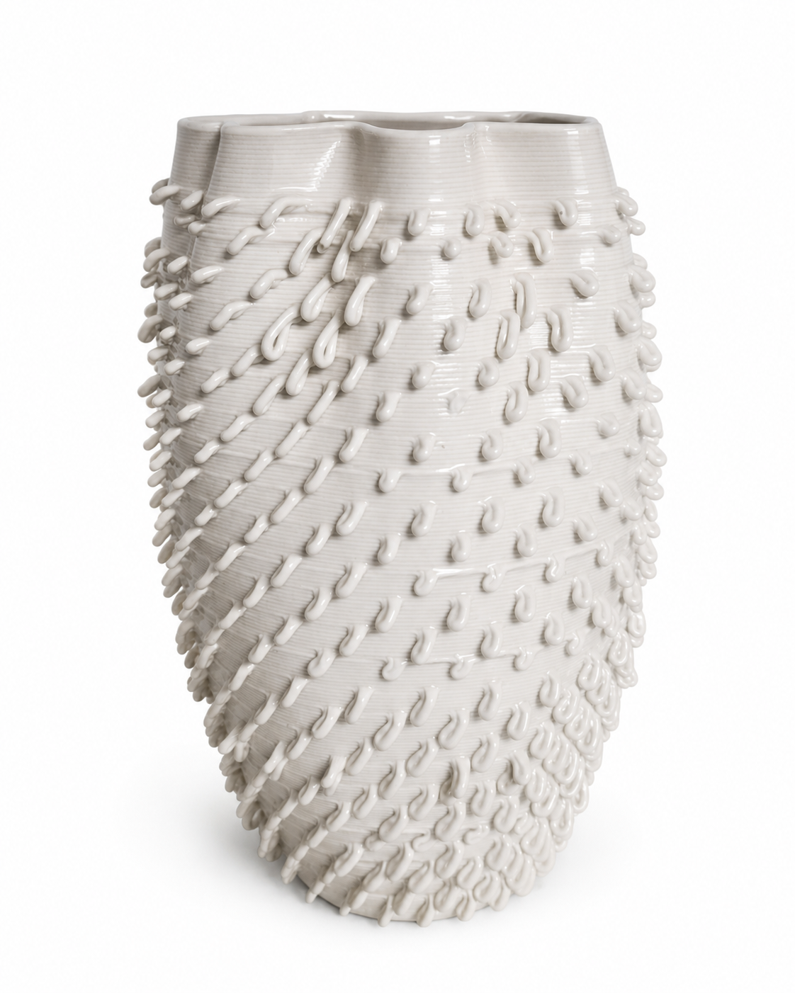 Glossy ivory ceramic clay-printed Rainfall Planter on a clean white background.